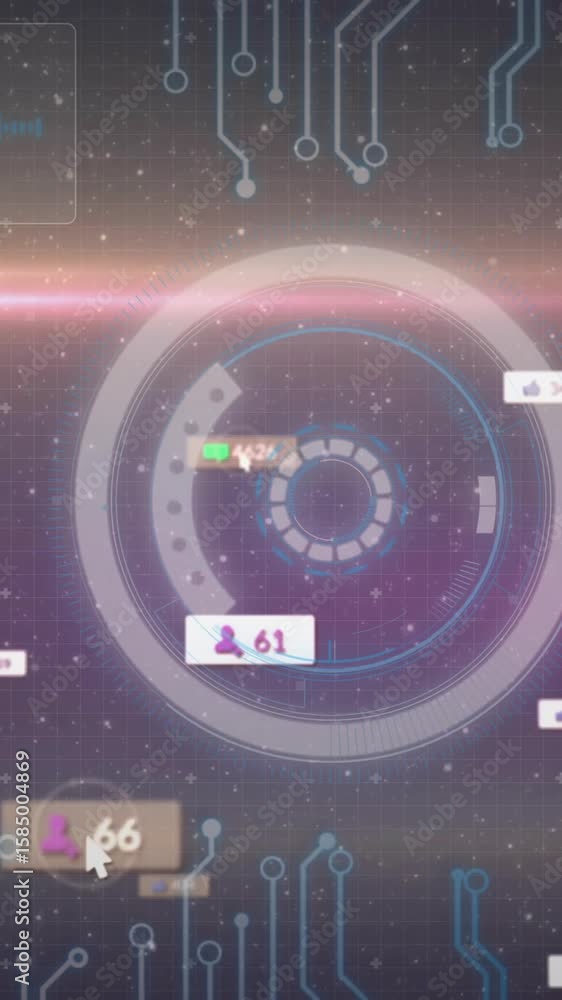 Aufkleber displaying digital data analytics with social media metrics in animation interface