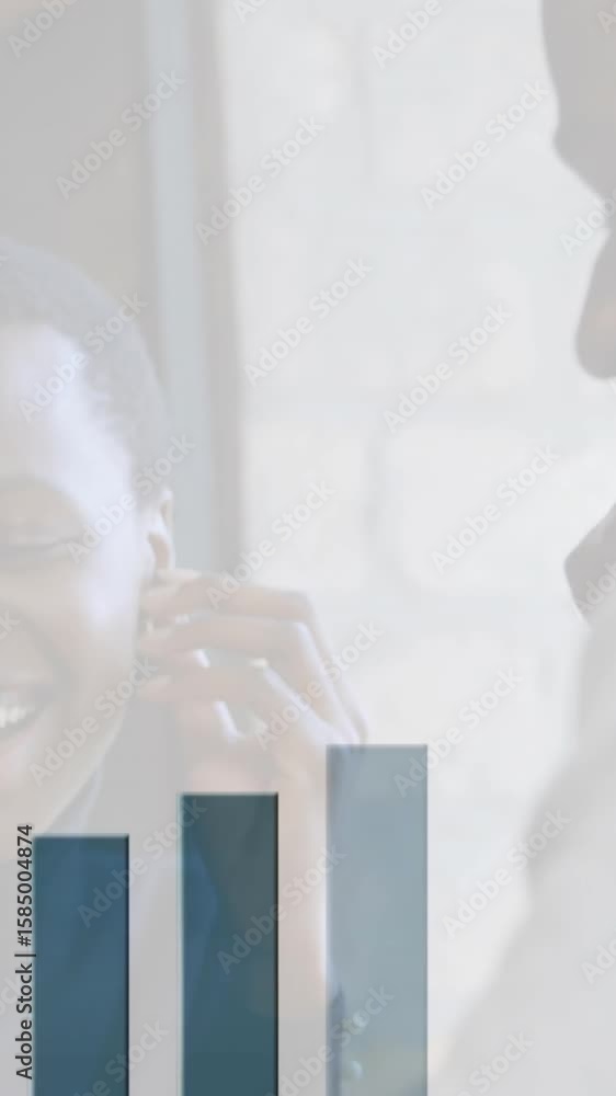 Poster two people smiling with bar graph animation overlaying their interaction
