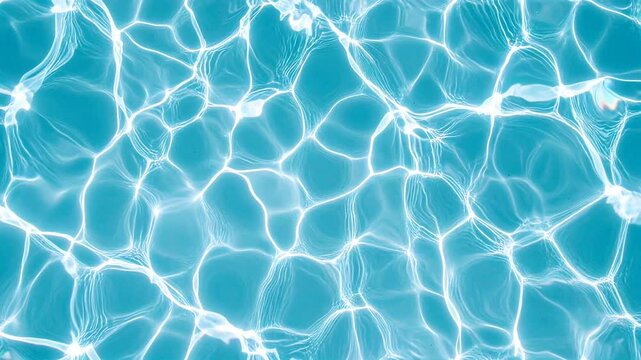 Abstract of bright blue water surface with wavy lines of sunlight reflections and caustic patterns