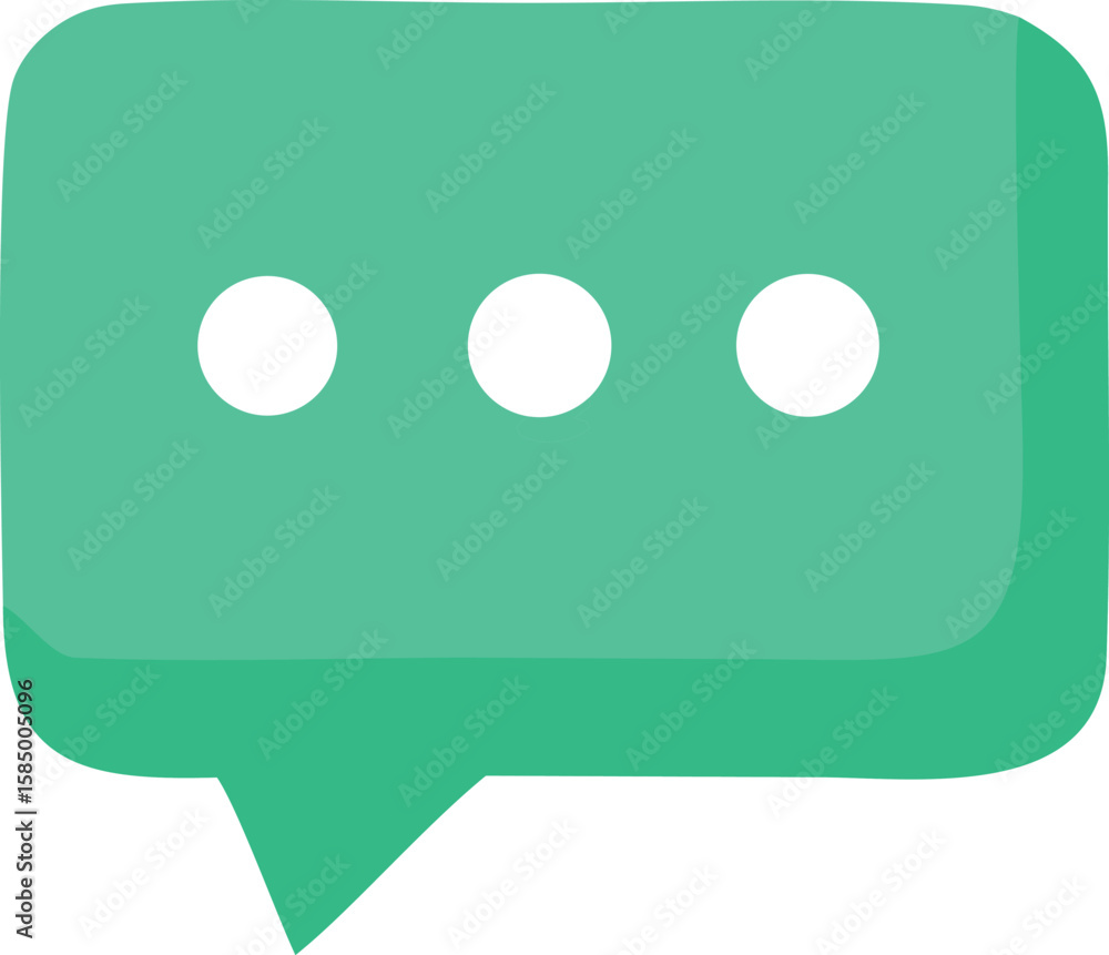 Poster a simple modern and clean teal speech bubble icon with three white dots indicating ongoing conversat