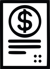 Simple black and white illustration of a document with a prominent dollar sign symbol enclosed in a circle at the top