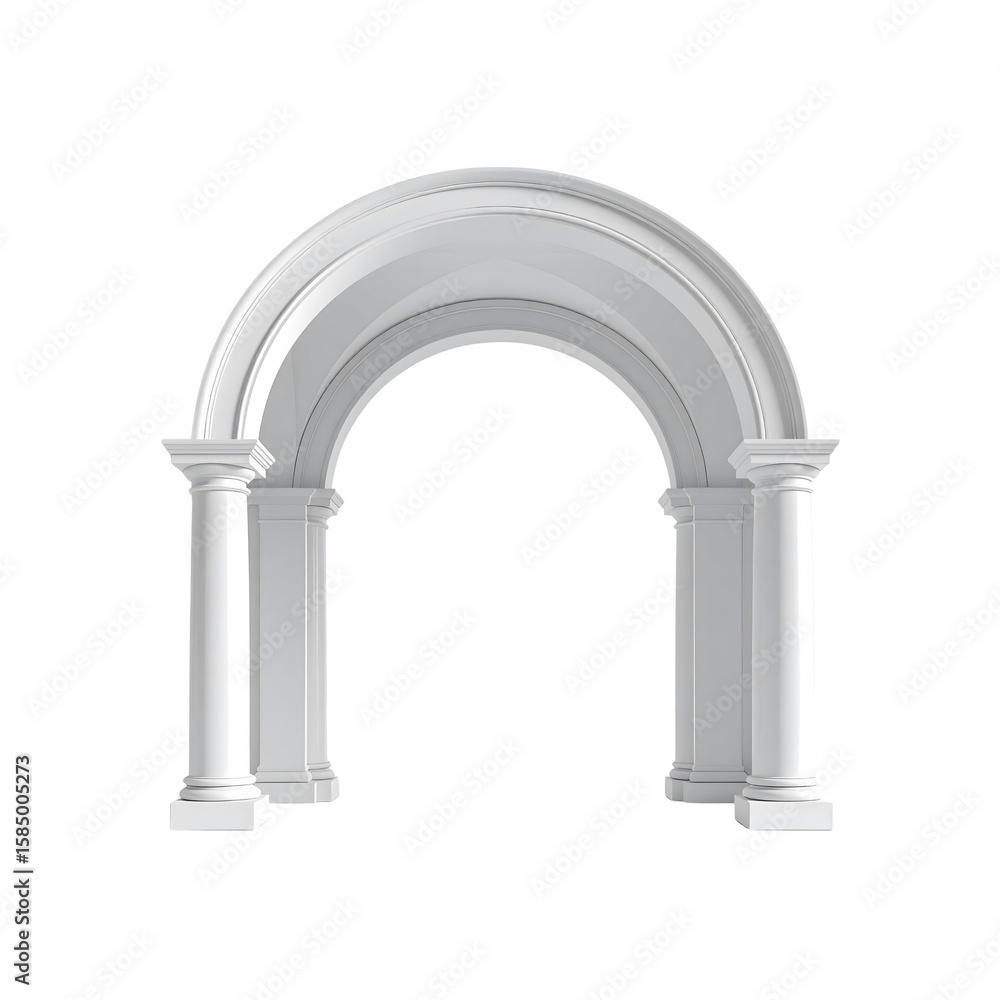 Poster elegant white archway with classical columns design 3d on transparent background