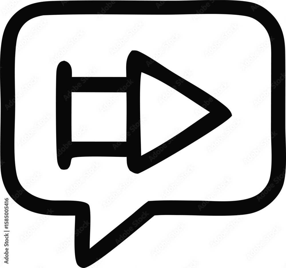 Aufkleber simple black and white hand drawn icon representing a play button inside a speech bubble symbolizing