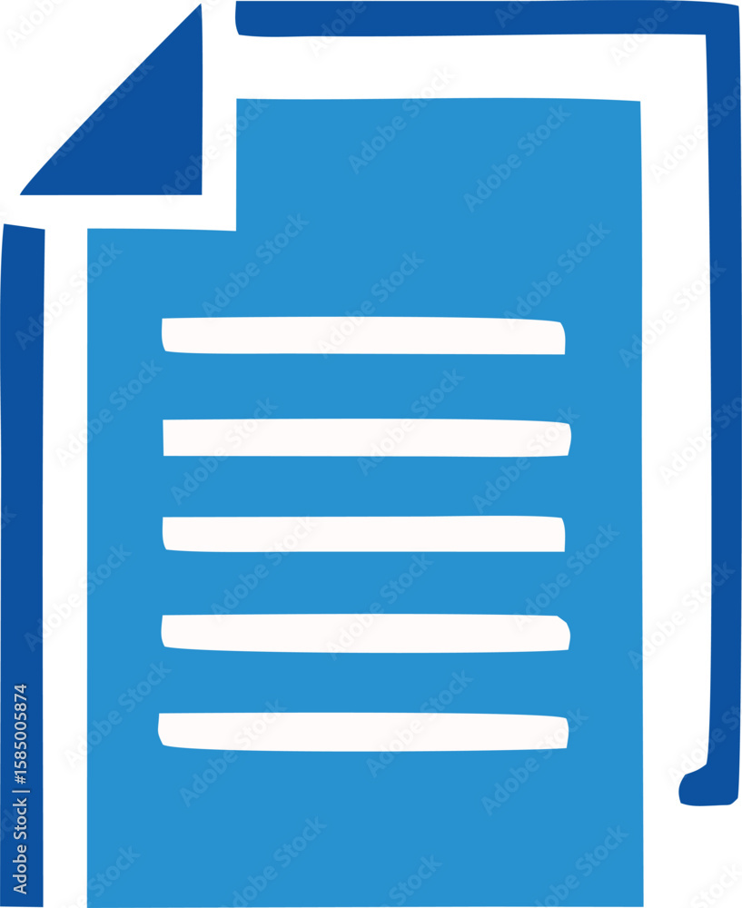 Poster stylized blue and white document icon with horizontal lines representing text and a folded corner