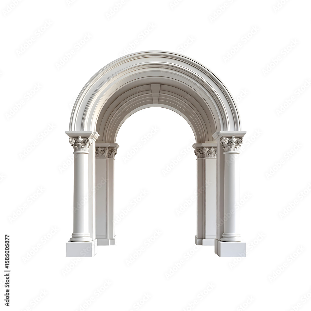 Poster elegant white classical archway with columns design on transparent background
