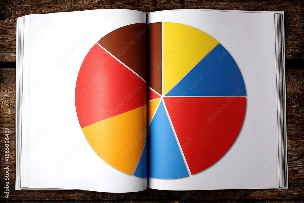 Poster dynamic color wheel representation on an open book page showcasing vibrant segments depicting a dive