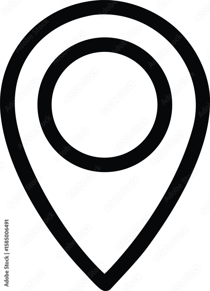 Poster a simple black and white outline of a location pin icon with concentric circles indicating a point o