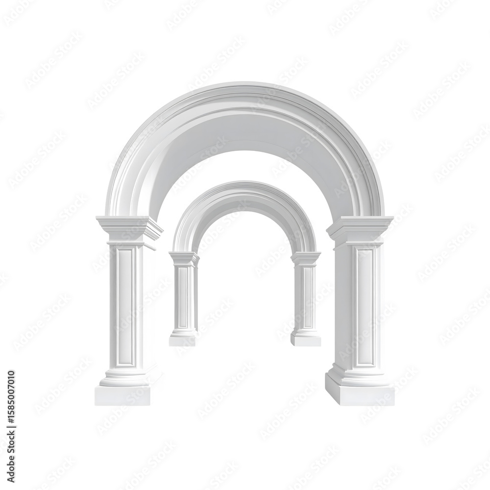 Poster elegant white architectural archway columns design 3d on transparent background