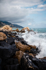 Waves Crashing on Rocky Coastline
