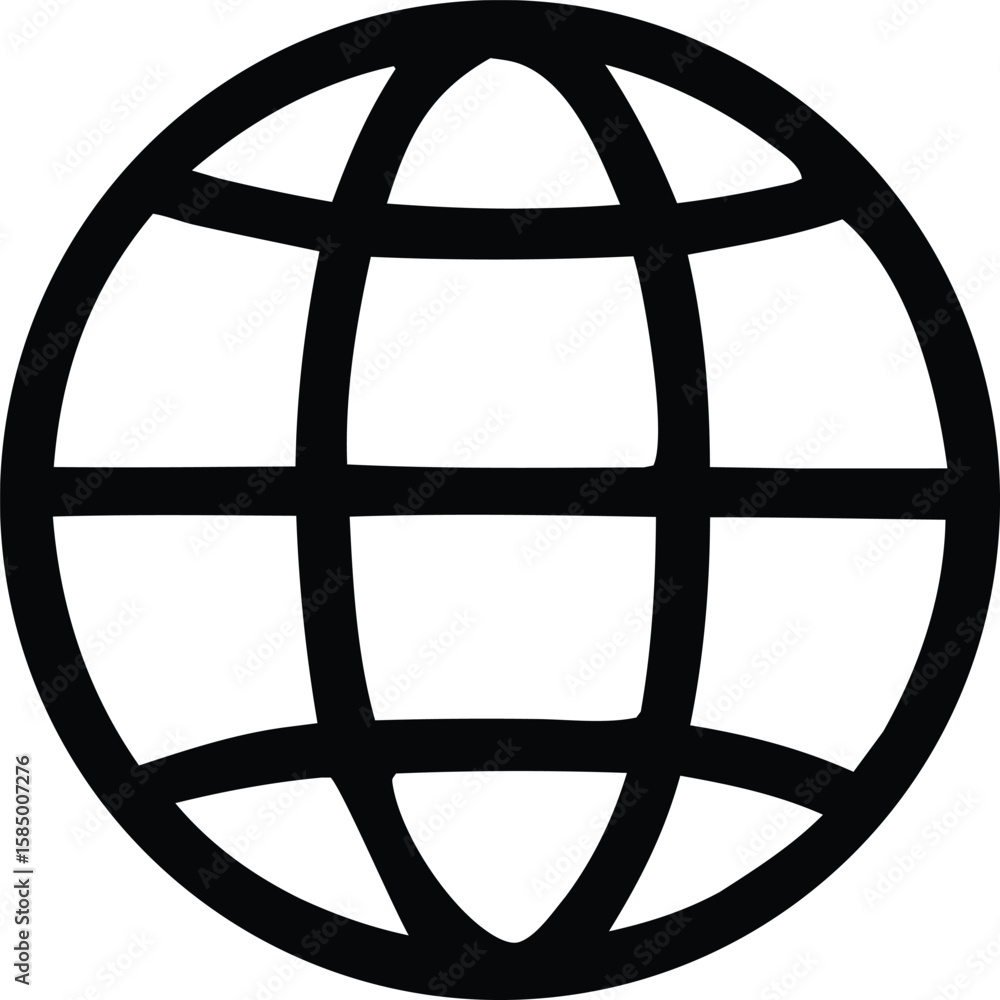 Poster a simple black and white graphic representation of a globe with intersecting lines symbolizing globa