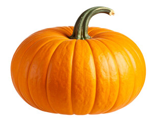 A - &ldquo;Classic Round Orange Pumpkin with Curved Green Stem, Front View, Transparent PNG