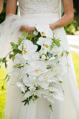 Bridal Cascade Bouquet with White Orchids and Greenery