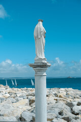 Seaside Statue of the Virgin Mary Overlooking the Ocean