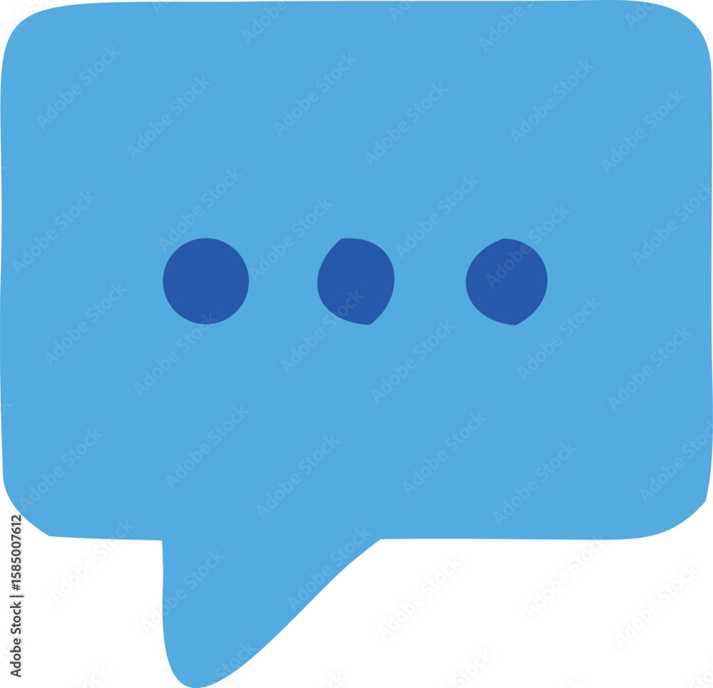 Poster a simple bright blue speech bubble icon with three dark blue dots inside representing a message or c