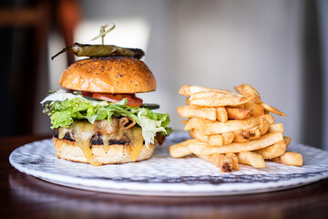 Gourmet Bacon Cheeseburger and Fries