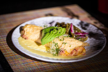 Breakfast Omlette with Avocado and Sprouts in Morning Light
