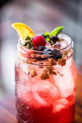 Closeup of Healthy Iced Tea Drink with Fresh Fruit