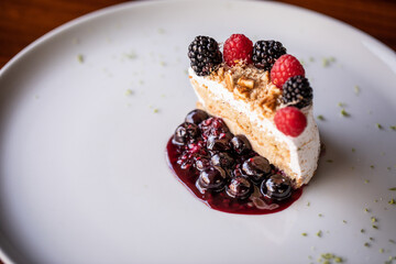Closeup of Tres Leches Cake with Fresh Fruit