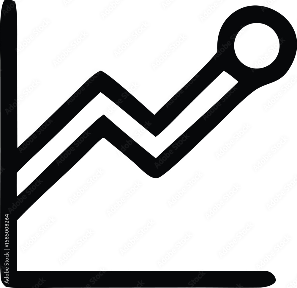 Poster simple hand drawn graph icon depicting upward trend with a circular endpoint symbolizing growth and 