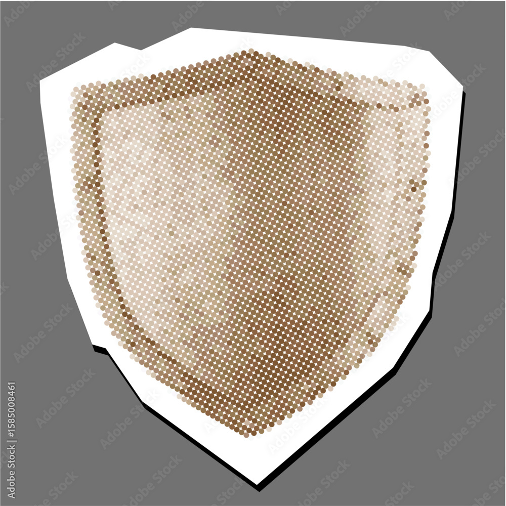 Poster shield dotted collage element pointillize in paper torn vector, blending security with an artistic, 
