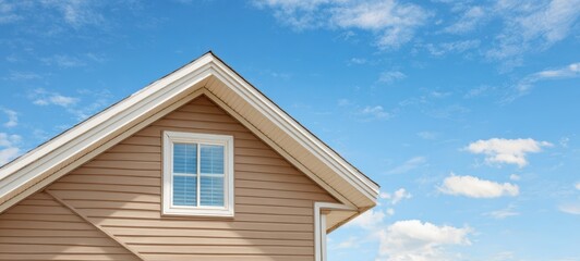 The Charming Roof and Window of a Modern House Under a Blue Sky