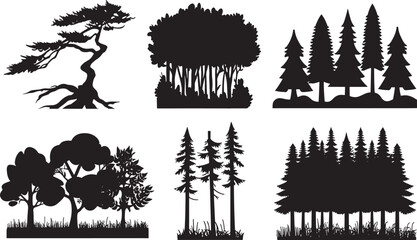 Obraz premium Assorted Forest Landscape Tree Silhouettes