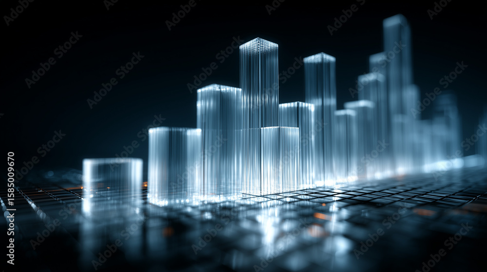 Poster digital skyline of data: a mesmerizing digital visualization of data takes form as an illuminated ci