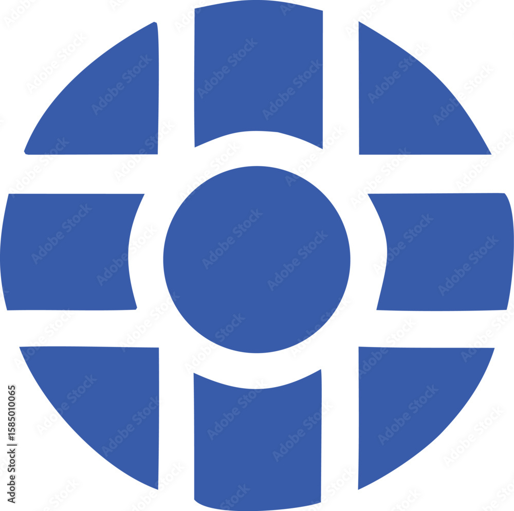Poster abstract blue and white circular logo design featuring geometric shapes and a central circle with a 