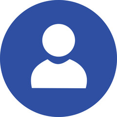 A simple white silhouette of a person s head and shoulders is centered within a vibrant blue circle symbolizing user profiles and identity
