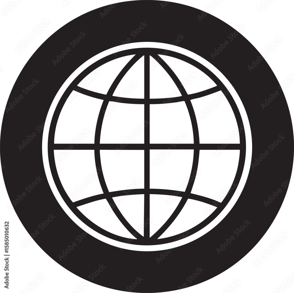 Poster black globe icon with latitude and longitude lines isolated on transparent background