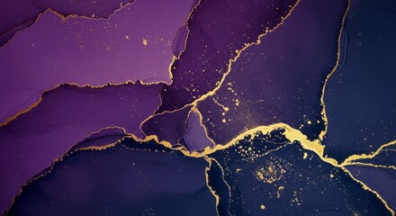 Abstract fluid art with purple hues and gold leaf accents