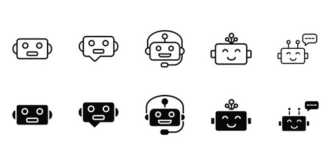 Chatbot icon set. Support bot. robot with headset. The symbol of an instant response from the support service. Vector illustration isolated on white background. Editable stroke. vector eps 10