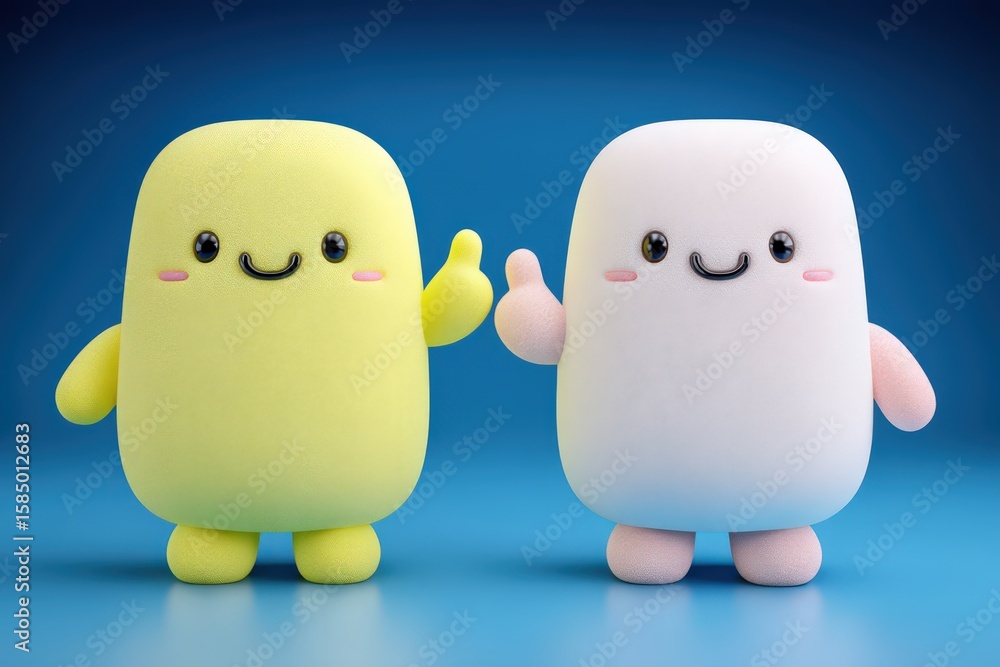 Aufkleber playful cartoon characters embodying friendship with smiling faces and thumbs up gesture promoting p