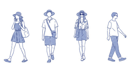 夏服を着た人々、ファッション、スナップ、おしゃれなイラスト、手書き風
