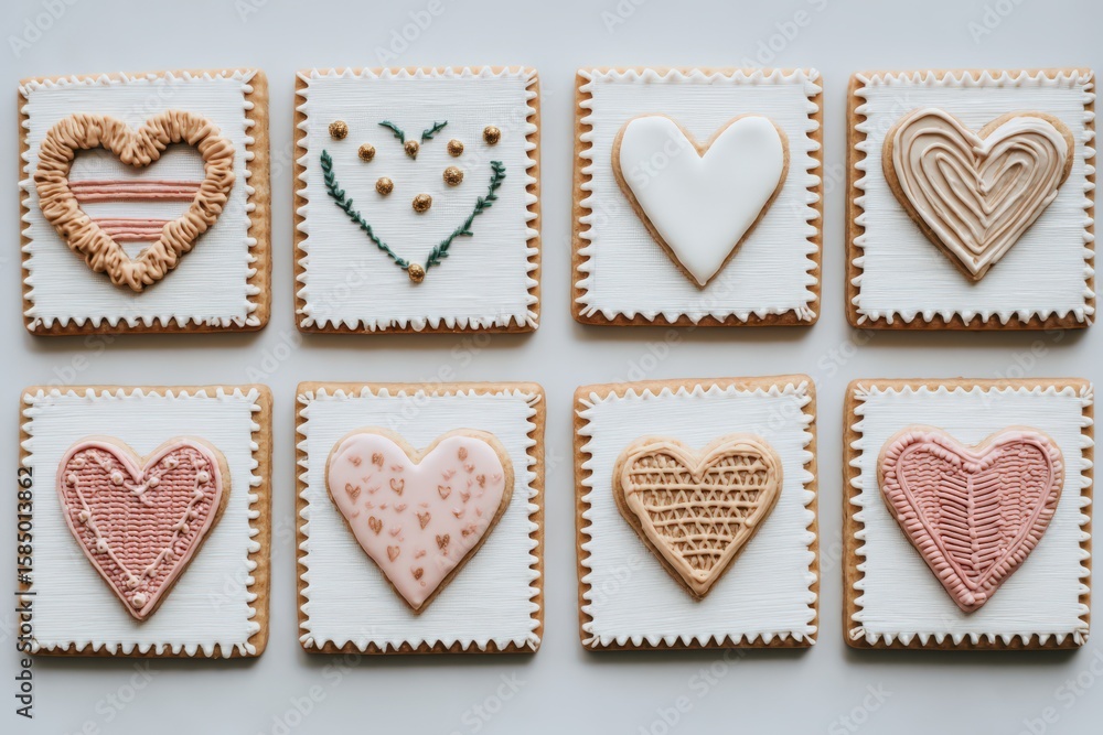 Aufkleber a delightful array of intricately designed heart-shaped cookies beautifully arranged in a grid showc