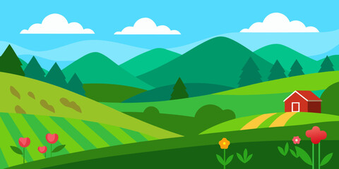 Fototapeta premium landscape with house and mountains