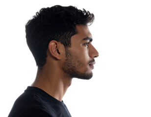 Sharp Black Silhouette of Young Man in Profile Against Bright Backlight, Isolated PNG