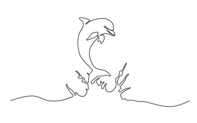 dolphin vector line fish in the sea