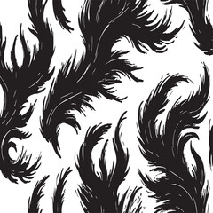 Obraz premium Dynamic Seamless Pattern of Abstract Black Feather or Flame-like Shapes