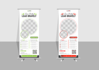 Modern creative rollup banner design template design layout with rectangular green and red shapes