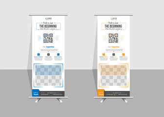 Modern creative rollup banner design template design layout with rectangular red and blue shapes