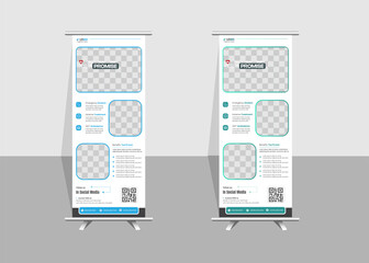 Modern creative medical rollup banner design template design layout with rectangular blue and green shapes