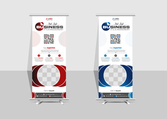 Modern creative rollup banner design template design layout with rectangular red and blue shapes