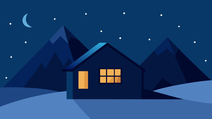 Naklejka premium Snowy Christmas house illustration at night with winter trees
