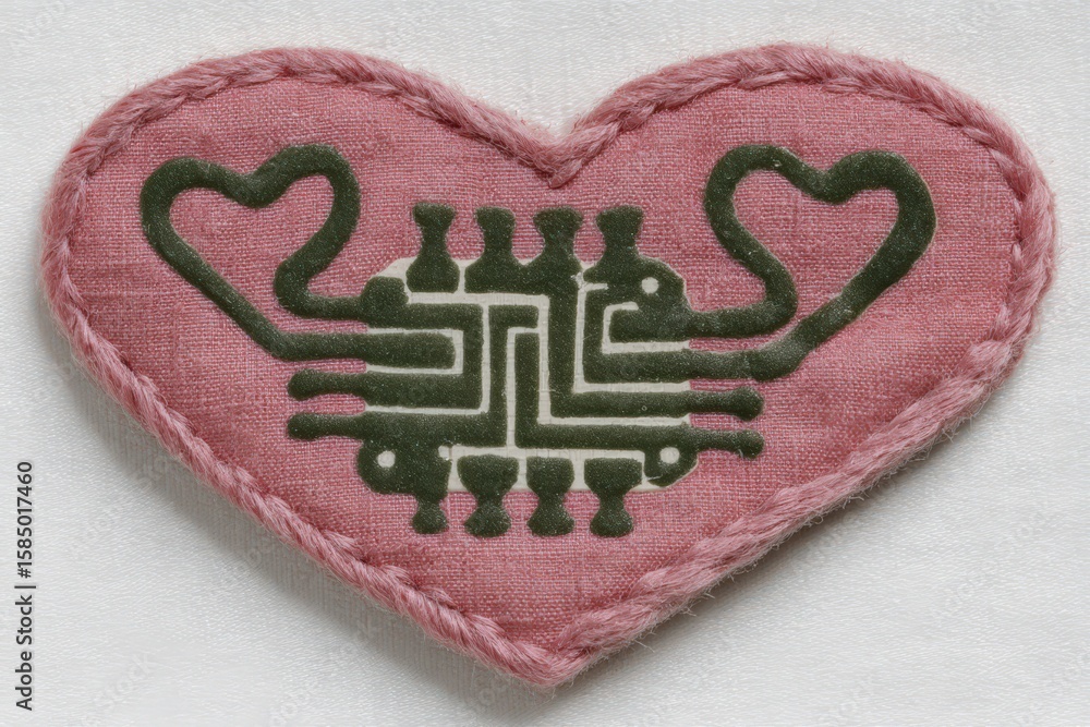 Aufkleber unique heart-shaped patch showcasing circuit design symbolizing the intersection of romance and tech