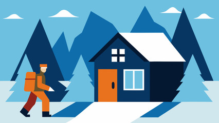Snowy winter mountain village landscape with houses