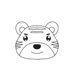 Outline black white coloring animal head different. Monkey, bear, fox, deer, tiger, dog, cat, lion,koala,goat, monkey,owl. coloring book