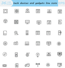  tech devices and gadgets line icon vector icons set