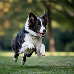 Action Shot of Energetic Border Collie Leaping in Mid-Air in a Green Park