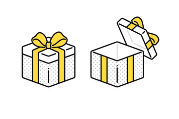 開いた箱と閉じた箱のプレゼントボックスのイラストセット